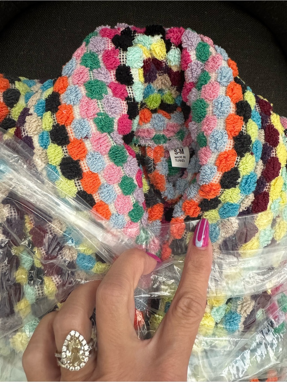 Rainbow Turkish Cotton Pom Pom Robe  Women - S/M